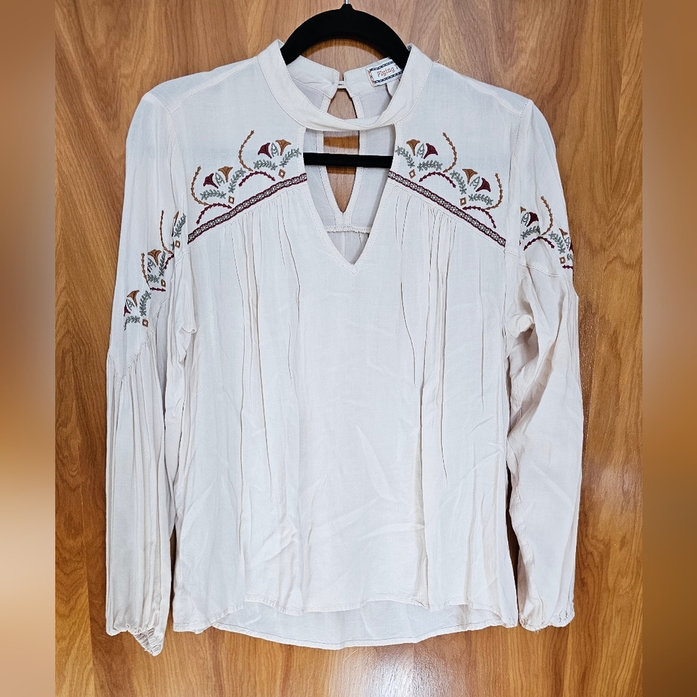 Flying Tomato Cream Blouse with Fall Embroidery